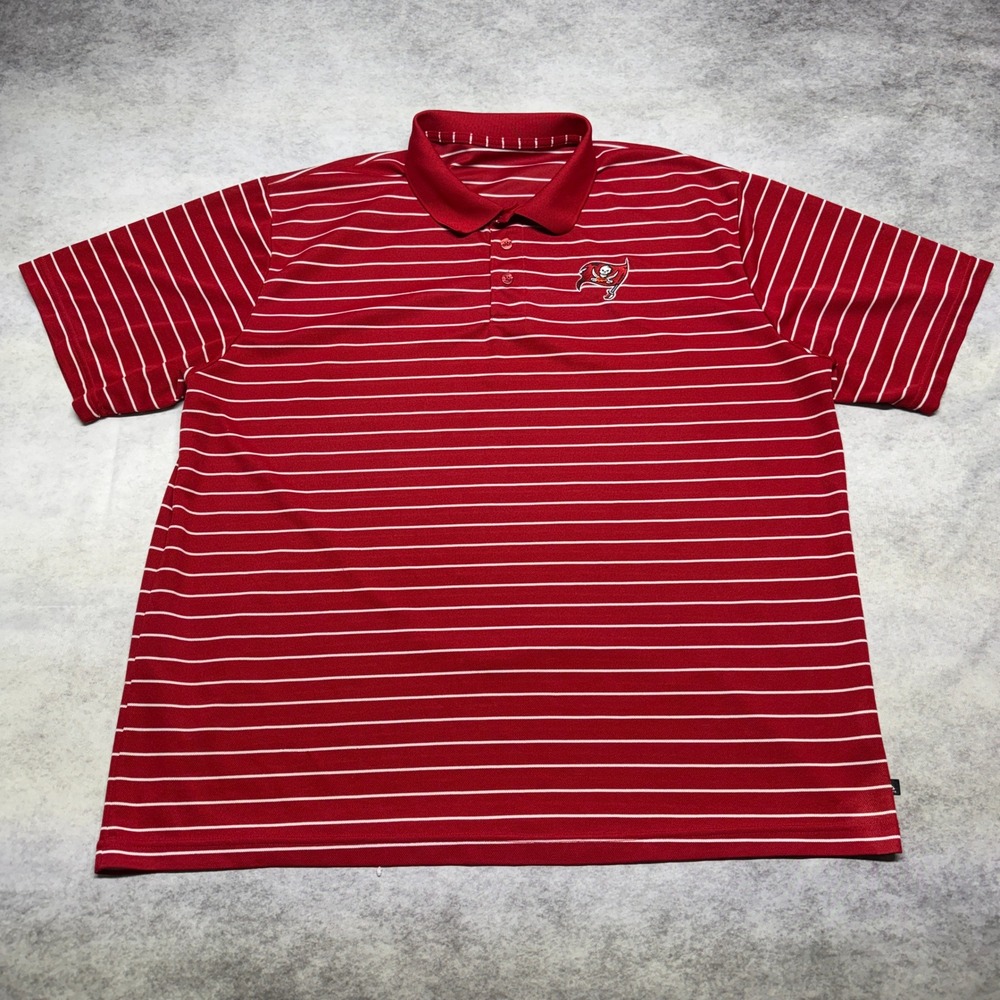Vintage Tampa Bay Buccaneers Striped Polo Shirt Red XL Y2K NFL Streetwear